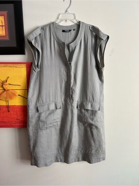 Saks Fifth Avenue Gray Sleeveless Linen Midi Shift Dress